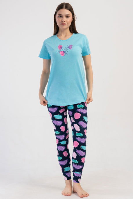 KADIN LYC SUPREM O YAKA KISA KOL BLUZU UZUN ETEGI OVAL MANSETLI TAYT PIJAMA TAKIM 408253