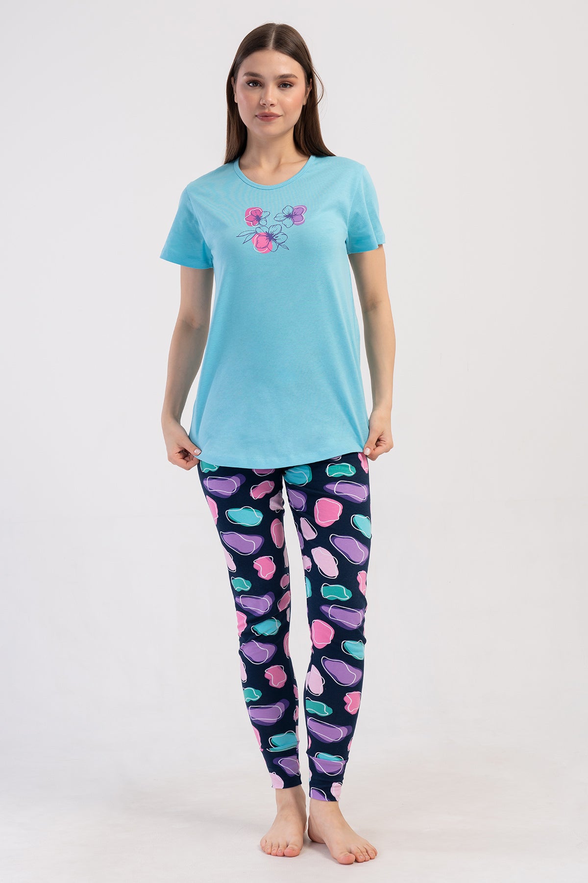 KADIN LYC SUPREM O YAKA KISA KOL BLUZU UZUN ETEGI OVAL MANSETLI TAYT PIJAMA TAKIM 408253