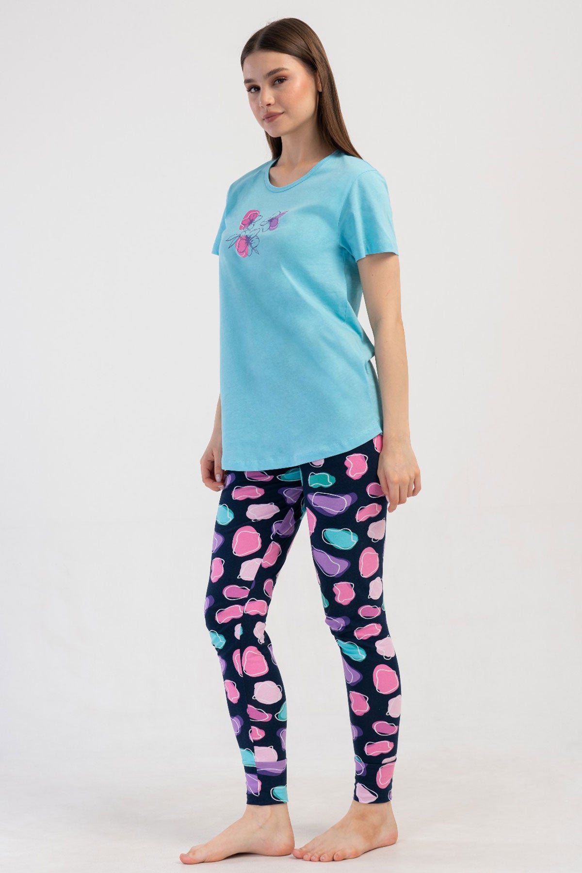 KADIN LYC SUPREM O YAKA KISA KOL BLUZU UZUN ETEGI OVAL MANSETLI TAYT PIJAMA TAKIM