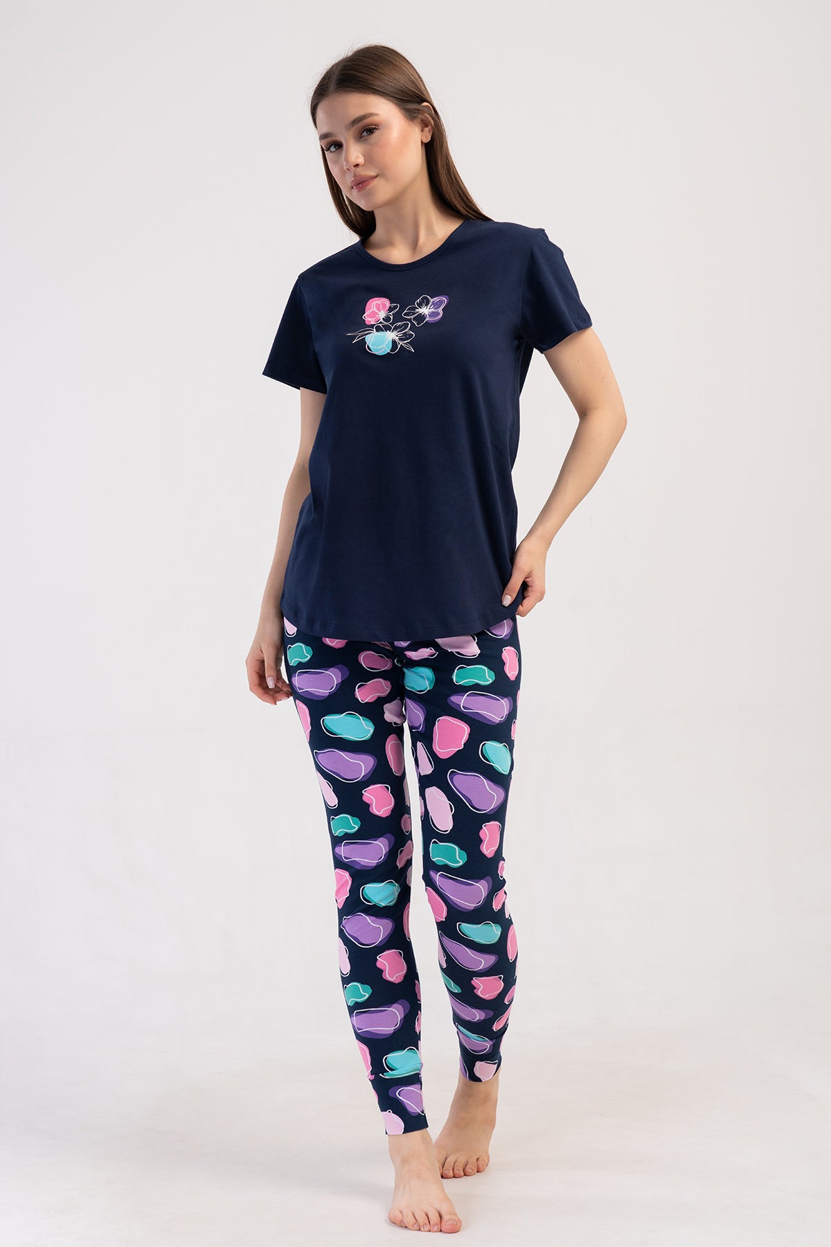 KADIN LYC SUPREM O YAKA KISA KOL BLUZU UZUN ETEGI OVAL MANSETLI TAYT PIJAMA TAKIM 408253
