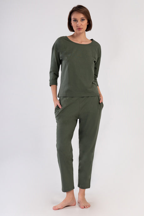 KADIN P.SUPREM O YAKA DUSUK OMUZLU 3/4KOL PILELI CEPLI 7/8 BOY PIJAMA TAKIM 408320