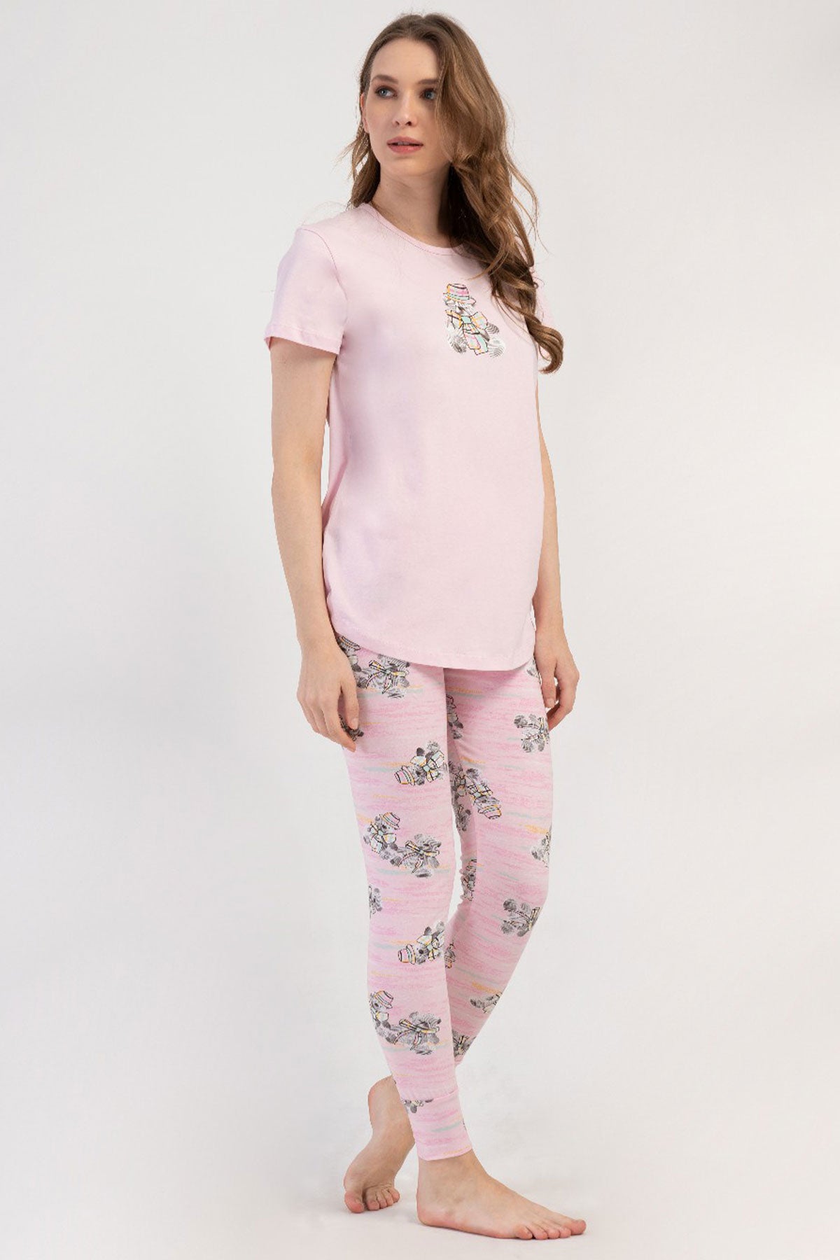KADIN LYC SUPREM O YAKA KISA KOL BLUZU UZUN ETEGI OVAL MANSETLI TAYT PIJAMA TAKIM