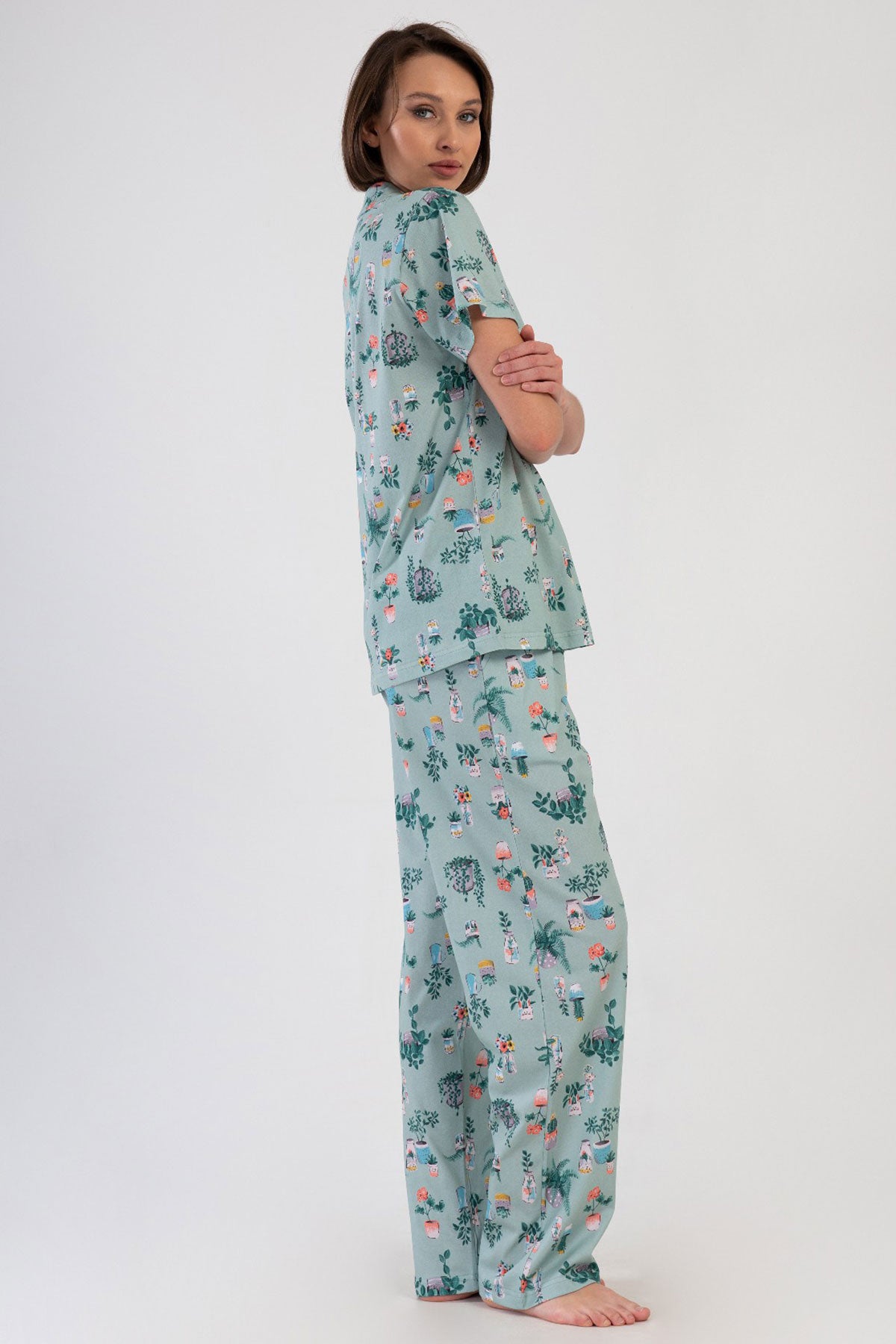 KADIN P.SUPREM XXL GOMLEK YAKA TAMAMI DUGMELI KISA KOL CEPLI PIJAMA TAKIM