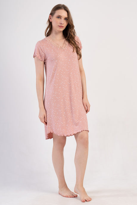 KADIN LYC VISCON XXL V YAKA DANTELLI BIBILALI KISA KOL ETEGI OVAL TUNIK 409286