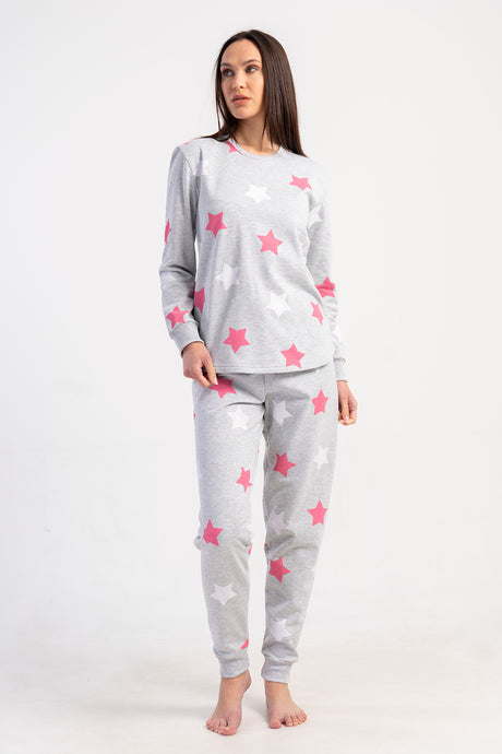 KADIN 2IPLIK O YAKA UZUN KOL ETEGI OVAL MANSETLI PIJAMA TAKIM 501044