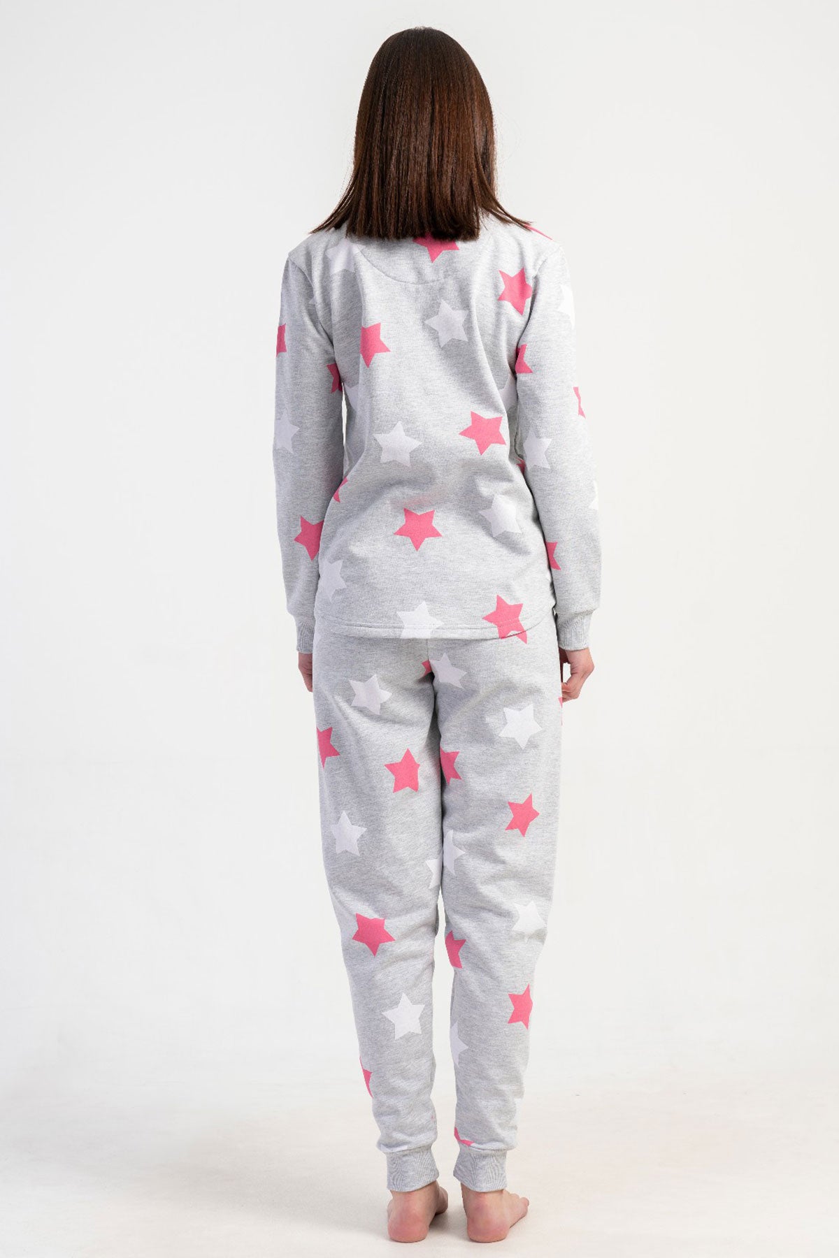 KADIN 2IPLIK O YAKA UZUN KOL ETEGI OVAL MANSETLI PIJAMA TAKIM