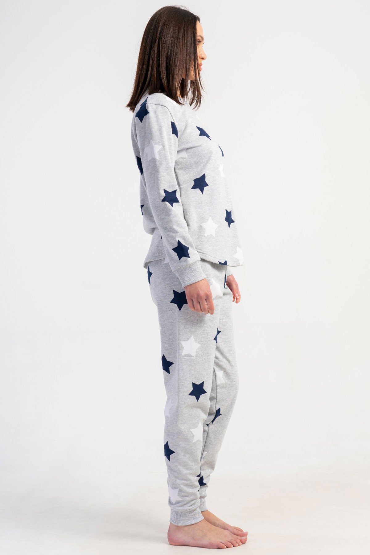 KADIN 2IPLIK O YAKA UZUN KOL ETEGI OVAL MANSETLI PIJAMA TAKIM
