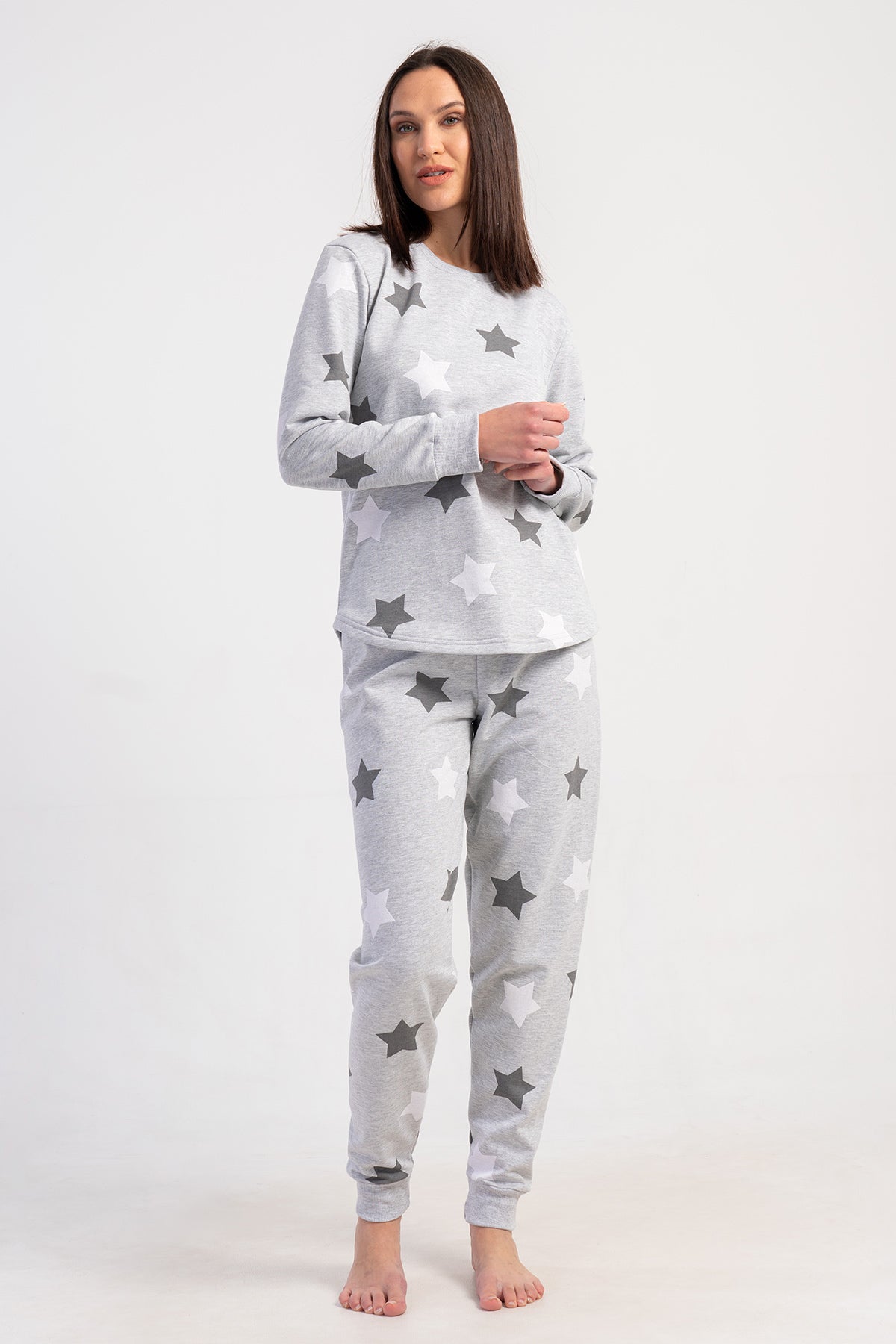 KADIN 2IPLIK XXL O YAKA UZUN KOL ETEGI OVAL MANSETLI PIJAMA TAKIM 501045