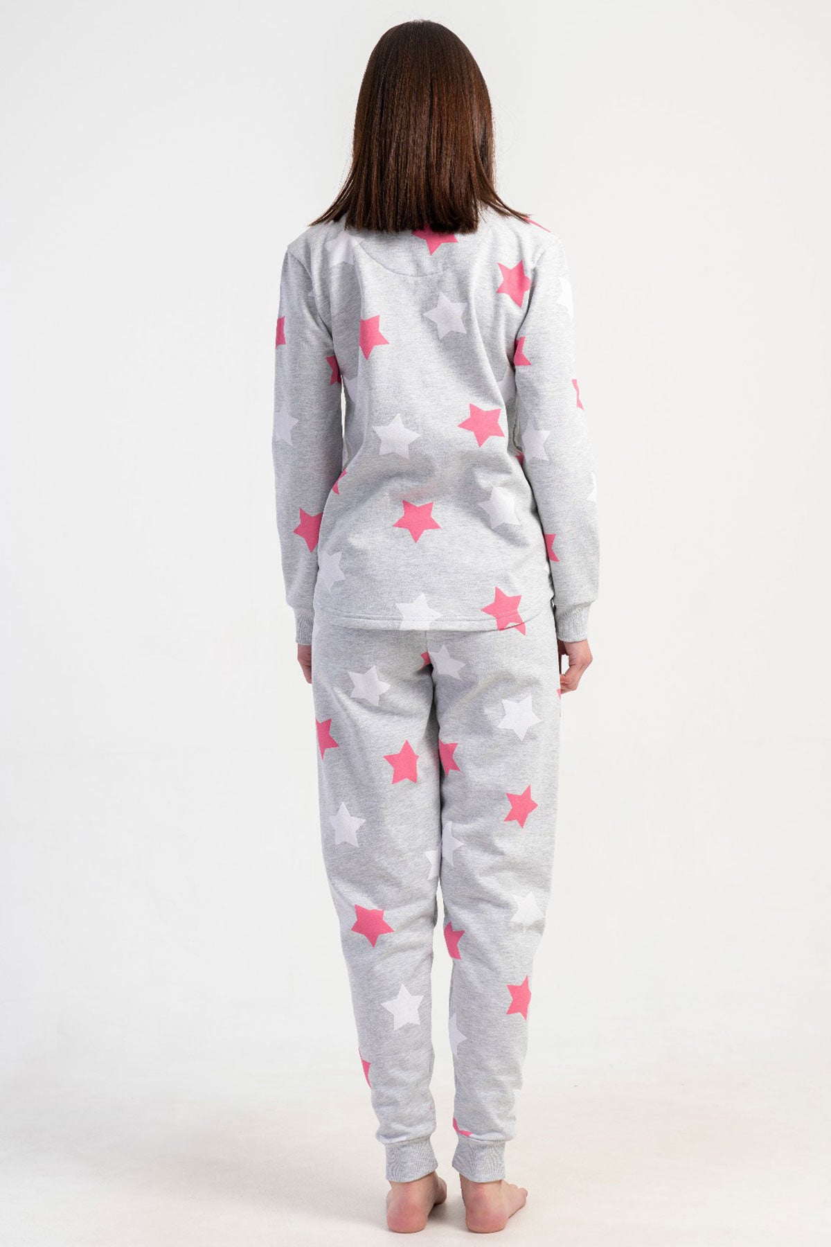 KADIN 2IPLIK XXL O YAKA UZUN KOL ETEGI OVAL MANSETLI PIJAMA TAKIM