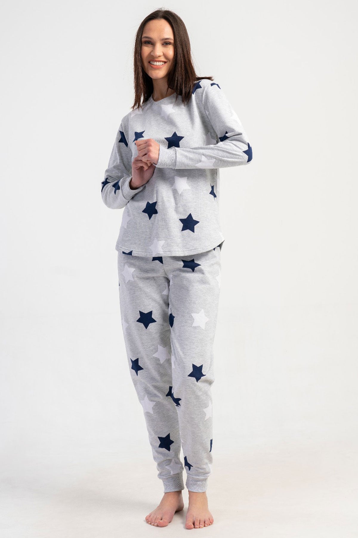 KADIN 2IPLIK XXL O YAKA UZUN KOL ETEGI OVAL MANSETLI PIJAMA TAKIM 501045