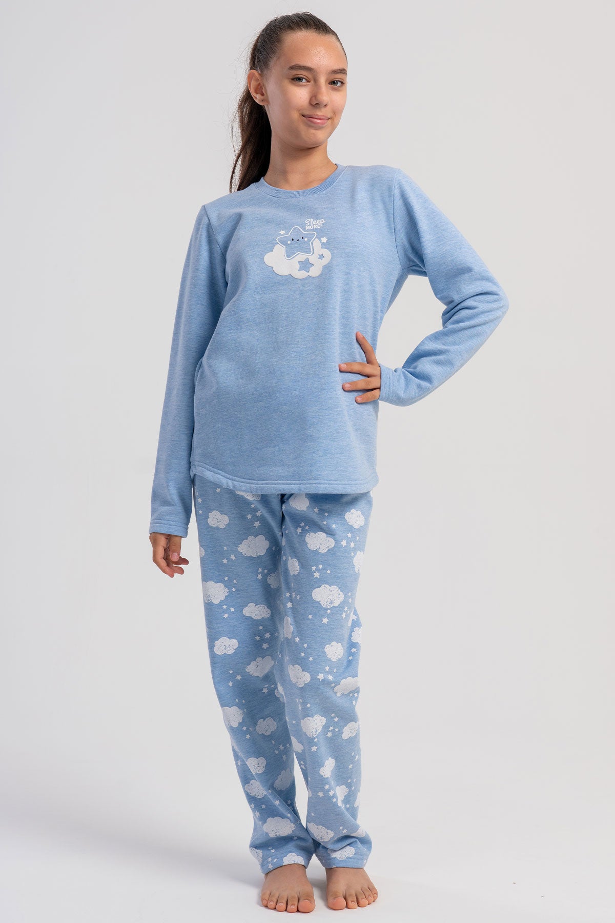 KIZ COCUK 2IPLIK O YAKA UZUN KOL ETEGI OVAL PIJAMA TAKIM(7-8/13-14)
