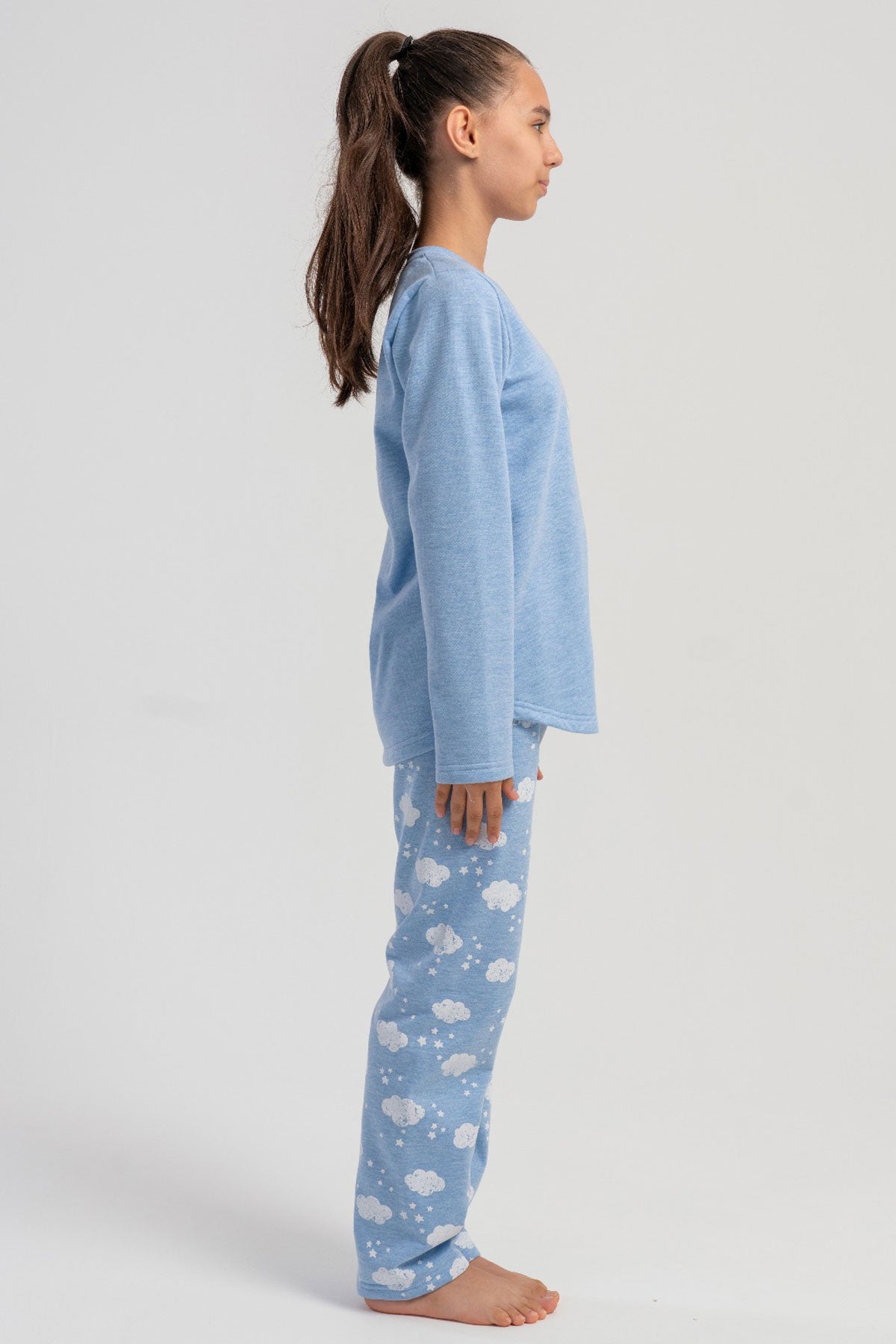 KIZ COCUK 2IPLIK O YAKA UZUN KOL ETEGI OVAL PIJAMA TAKIM(7-8/13-14)