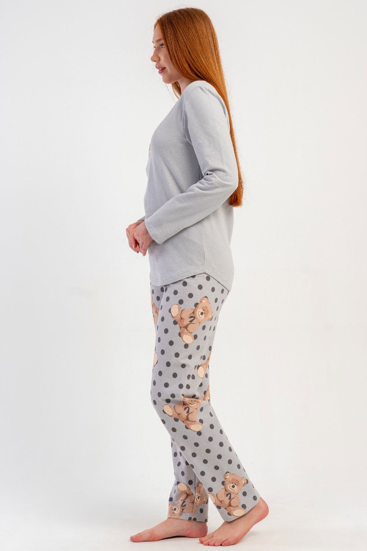 KADIN 2IPLIK O YAKA UZUN KOL ETEGI OVAL PIJAMA TAKIM
