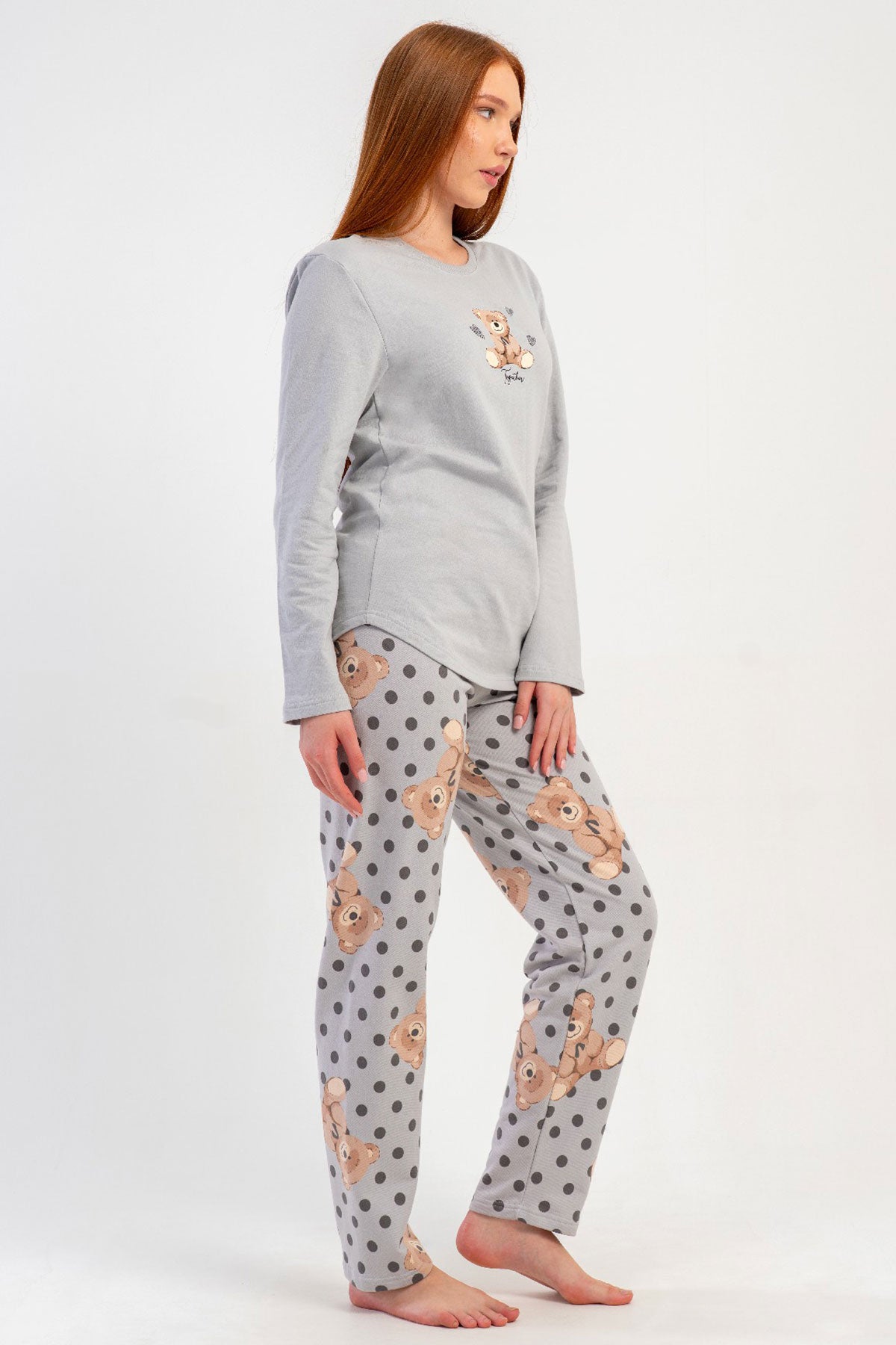 KADIN 2IPLIK O YAKA UZUN KOL ETEGI OVAL PIJAMA TAKIM