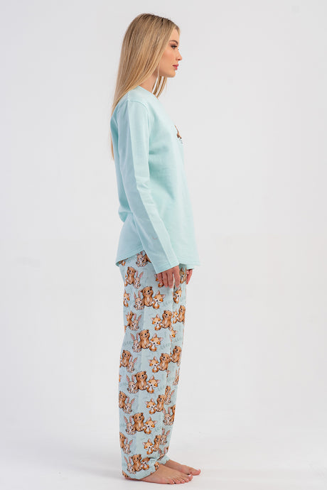 KADIN 2IPLIK O YAKA UZUN KOL ETEGI OVAL PIJAMA TAKIM 503190