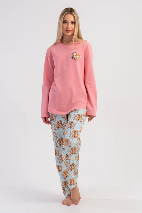 KADIN 2IPLIK O YAKA UZUN KOL ETEGI OVAL PIJAMA TAKIM 503190