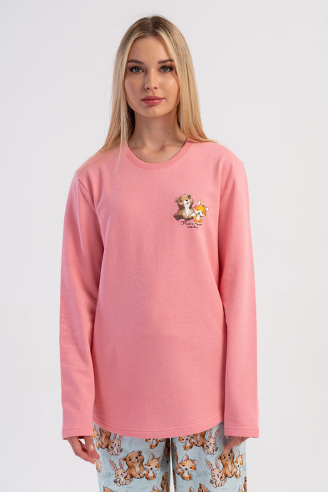 KADIN 2IPLIK O YAKA UZUN KOL ETEGI OVAL PIJAMA TAKIM 503190