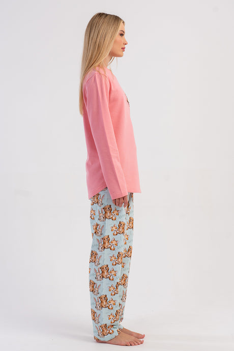KADIN 2IPLIK O YAKA UZUN KOL ETEGI OVAL PIJAMA TAKIM 503190