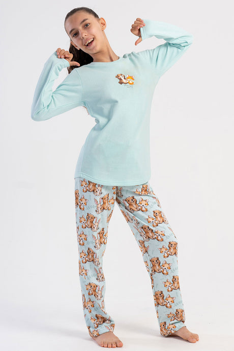 KIZ COCUK 2IPLIK O YAKA UZUN KOL ETEGI OVAL PIJAMA TAKIM(7-8/13-14)