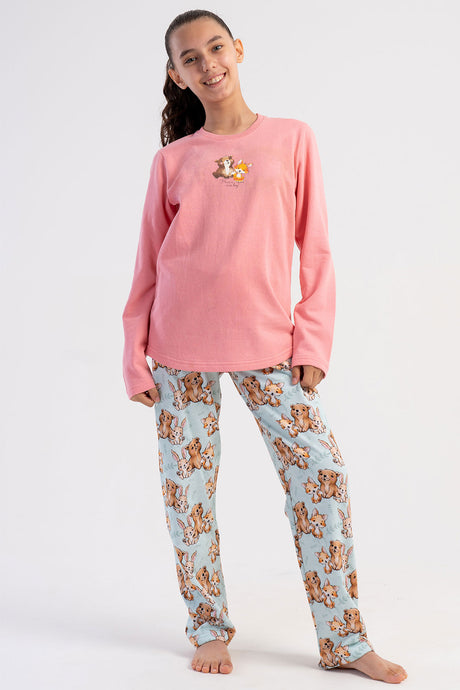 KIZ COCUK 2IPLIK O YAKA UZUN KOL ETEGI OVAL PIJAMA TAKIM(7-8/13-14) 503191