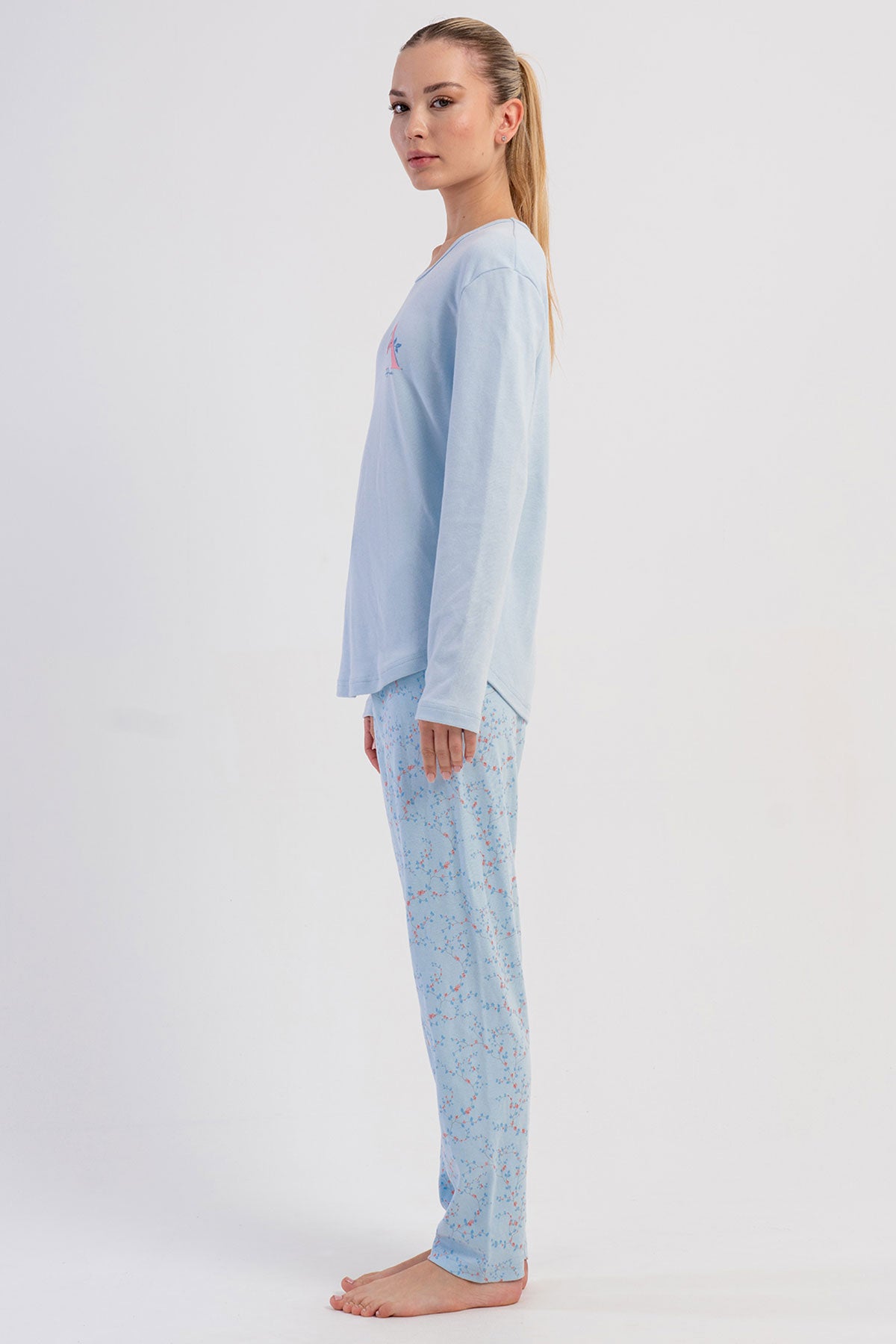KADIN INTERLOK O YAKA UZUN KOL ETEGI OVAL PIJAMA TAKIM