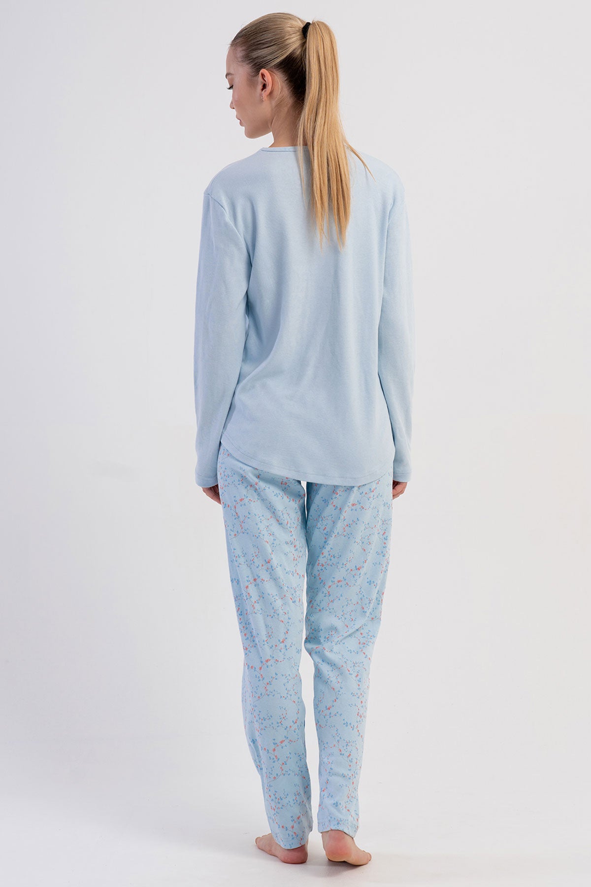 KADIN INTERLOK O YAKA UZUN KOL ETEGI OVAL PIJAMA TAKIM