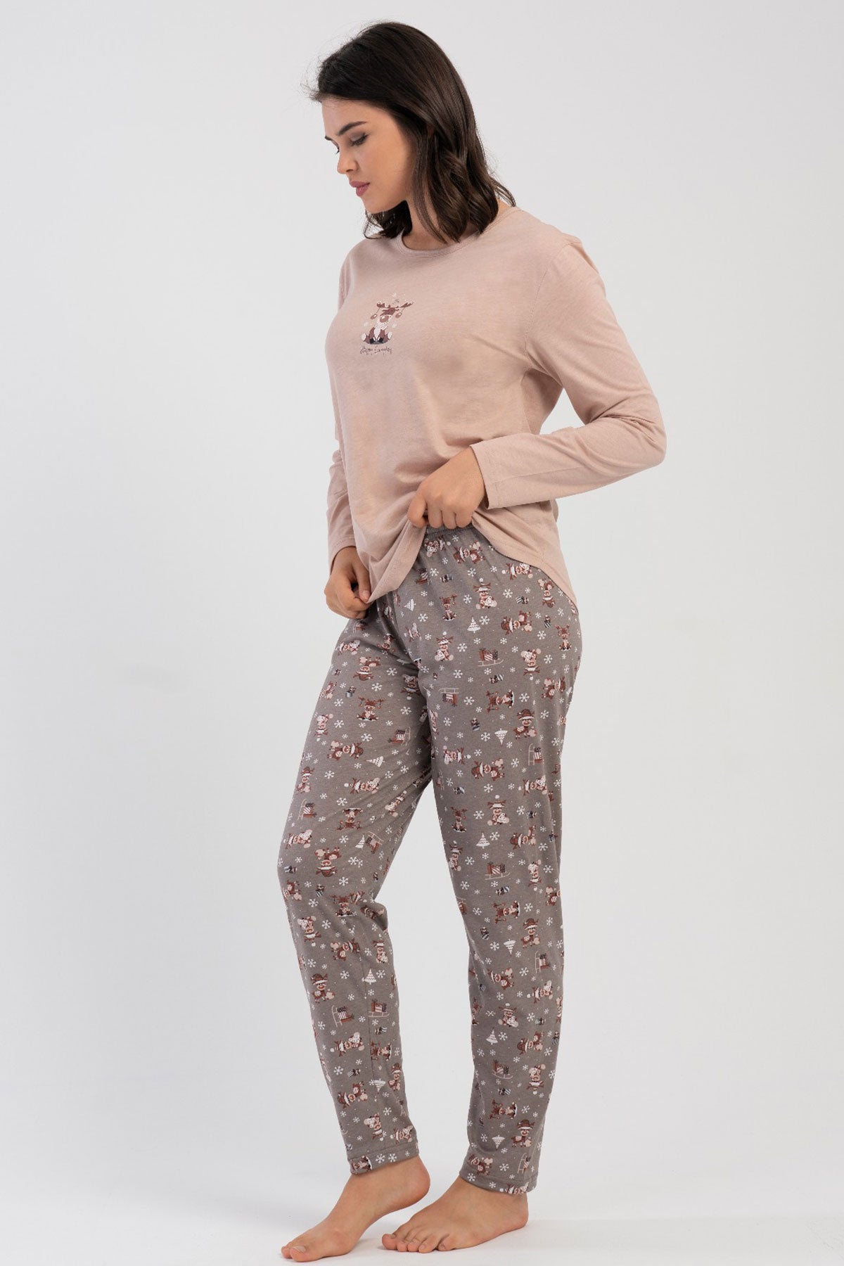 KADIN P.SUPREM XXL O YAKA UZUN KOL ETEGI OVAL PIJAMA TAKIM