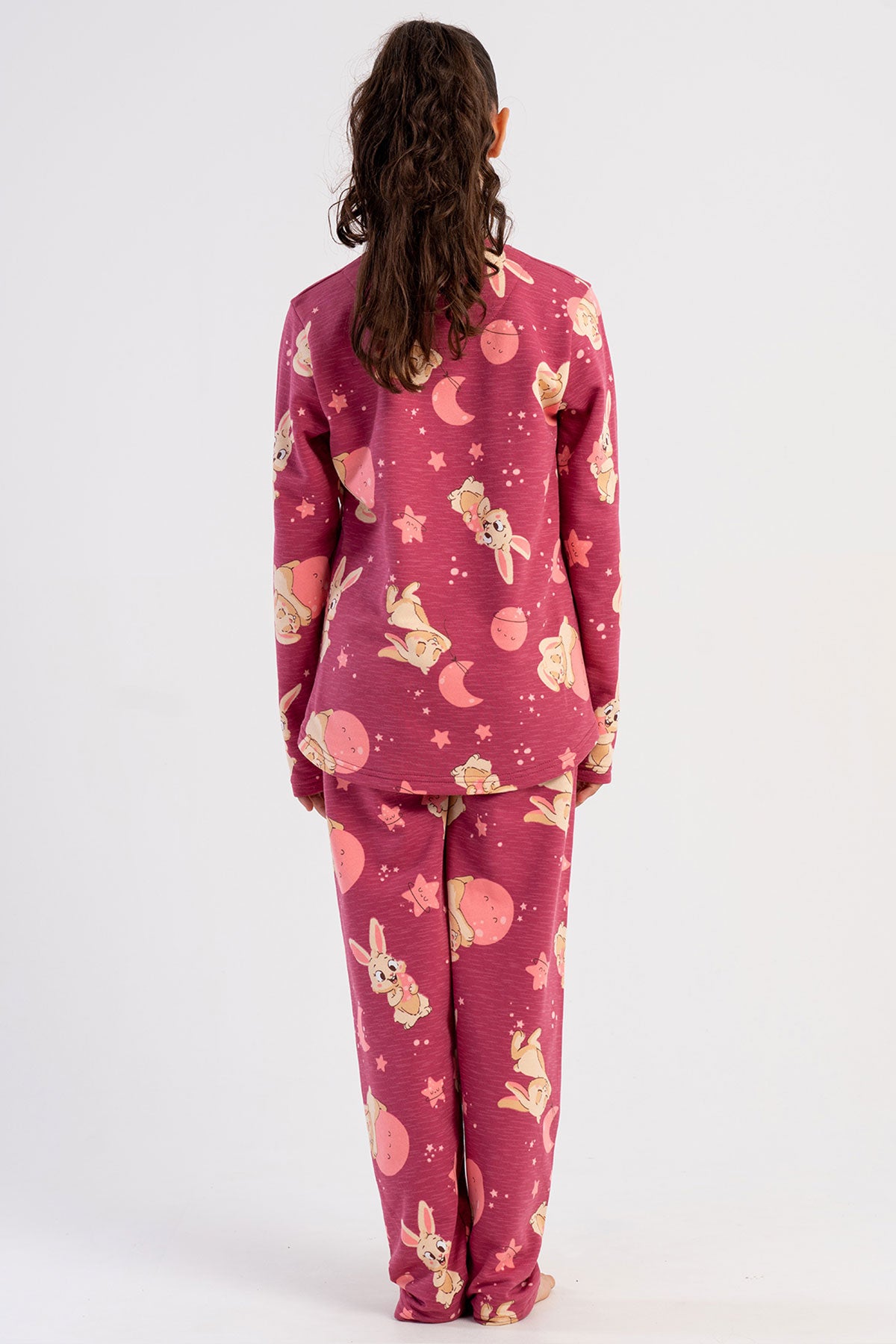 KIZ COCUK 2IPLIK O YAKA UZUN KOL ETEGI OVAL PIJAMA TAKIM(7-8/13-14)