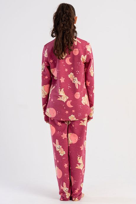 KIZ COCUK 2IPLIK O YAKA UZUN KOL ETEGI OVAL PIJAMA TAKIM(7-8/13-14)