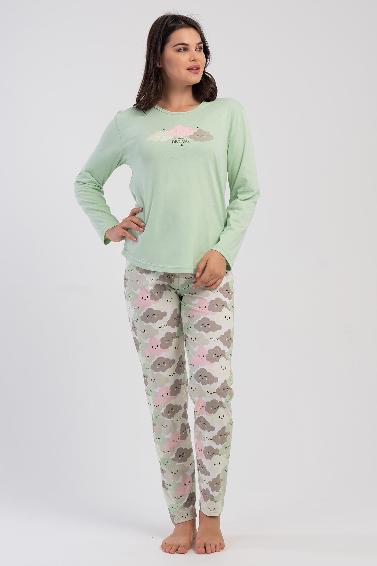KADIN P.SUPREM XXL O YAKA UZUN KOL ETEGI OVAL PIJAMA TAKIM 504042