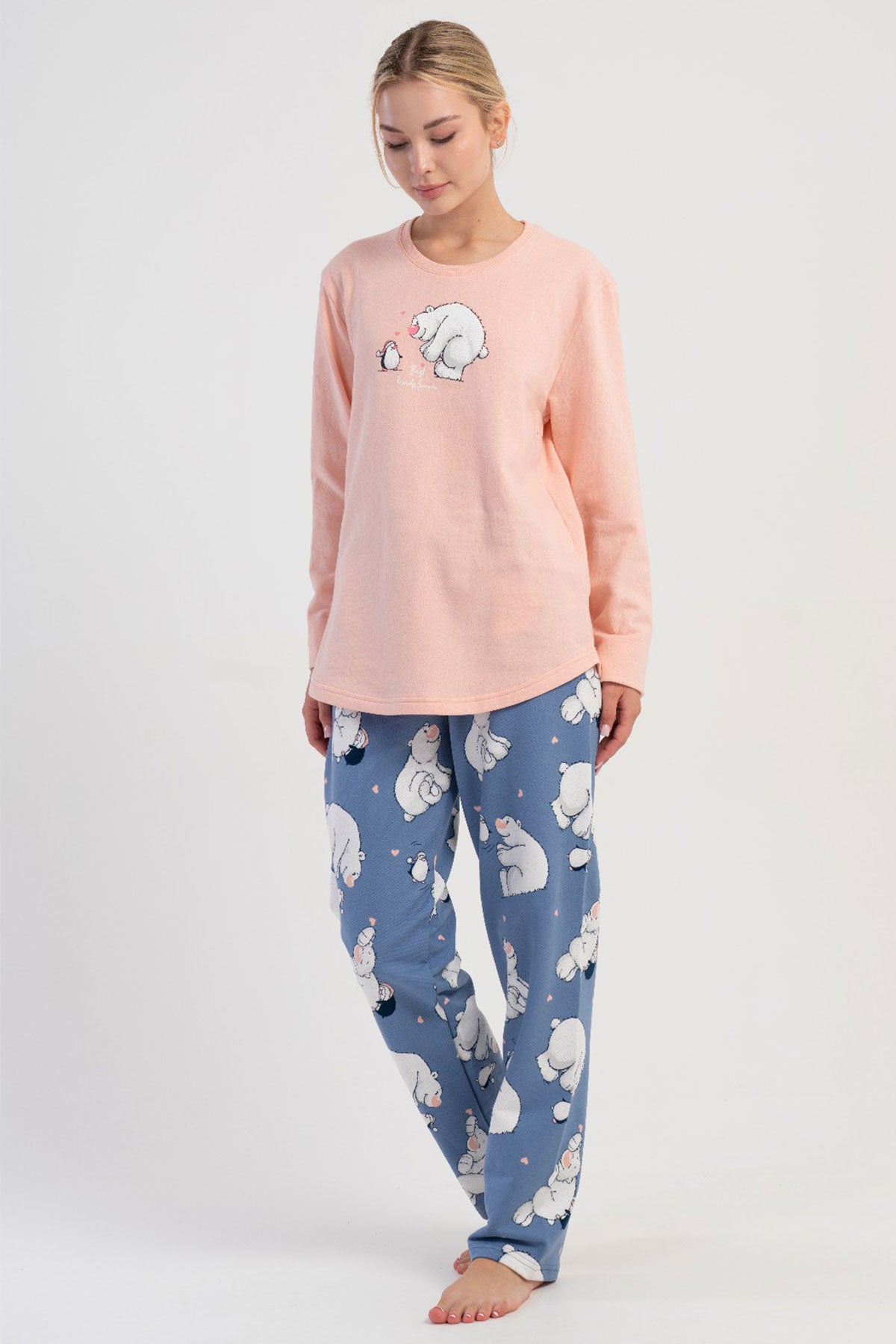 KADIN 2IPLIK O YAKA UZUN KOL ETEGI OVAL PIJAMA TAKIM 504047