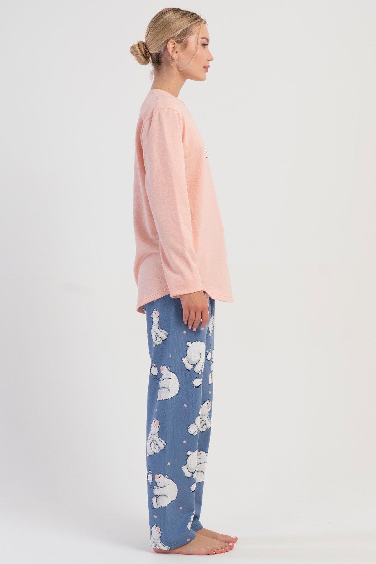 KADIN 2IPLIK O YAKA UZUN KOL ETEGI OVAL PIJAMA TAKIM 504047