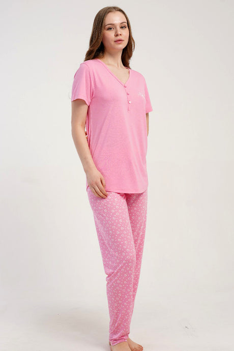 KADIN P.VISCON PATLI DAMLA YAKA KISA KOL ETEGI OVAL PIJAMA TAKIM