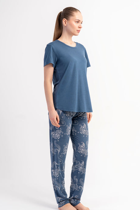 KADIN P.VISCON O YAKA KISA KOL ETEGI OVAL PIJAMA TAKIM