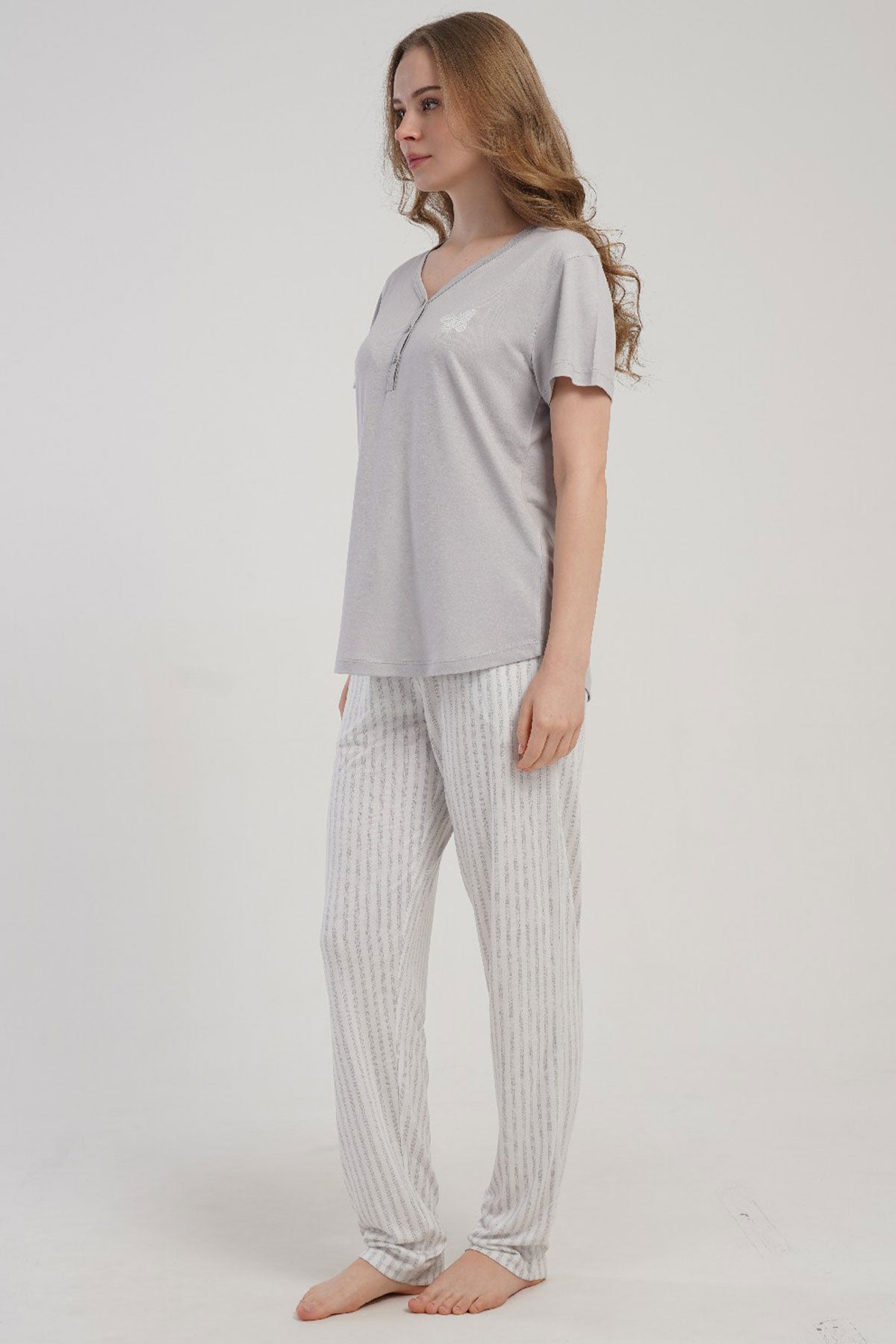KADIN P.VISCON PATLI DAMLA YAKA KISA KOL ETEGI OVAL PIJAMA TAKIM