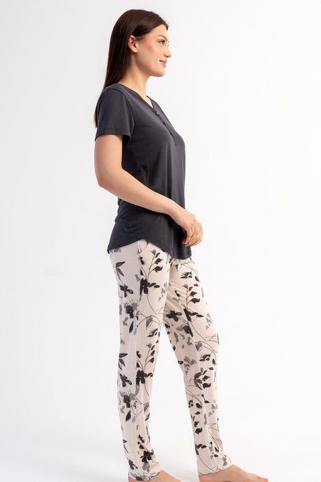 KADIN P.VISCON PATLI DAMLA YAKA KISA KOL ETEGI OVAL PIJAMA TAKIM