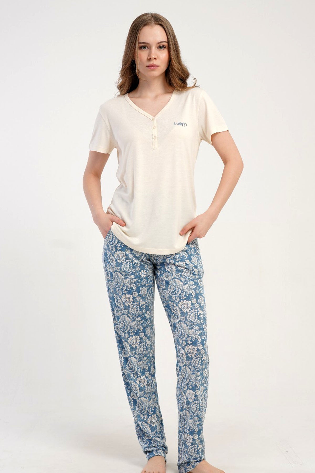 KADIN P.VISCON PATLI DAMLA YAKA KISA KOL ETEGI OVAL PIJAMA TAKIM 512276