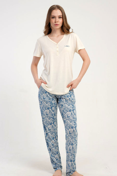 KADIN P.VISCON PATLI DAMLA YAKA KISA KOL ETEGI OVAL PIJAMA TAKIM 512276