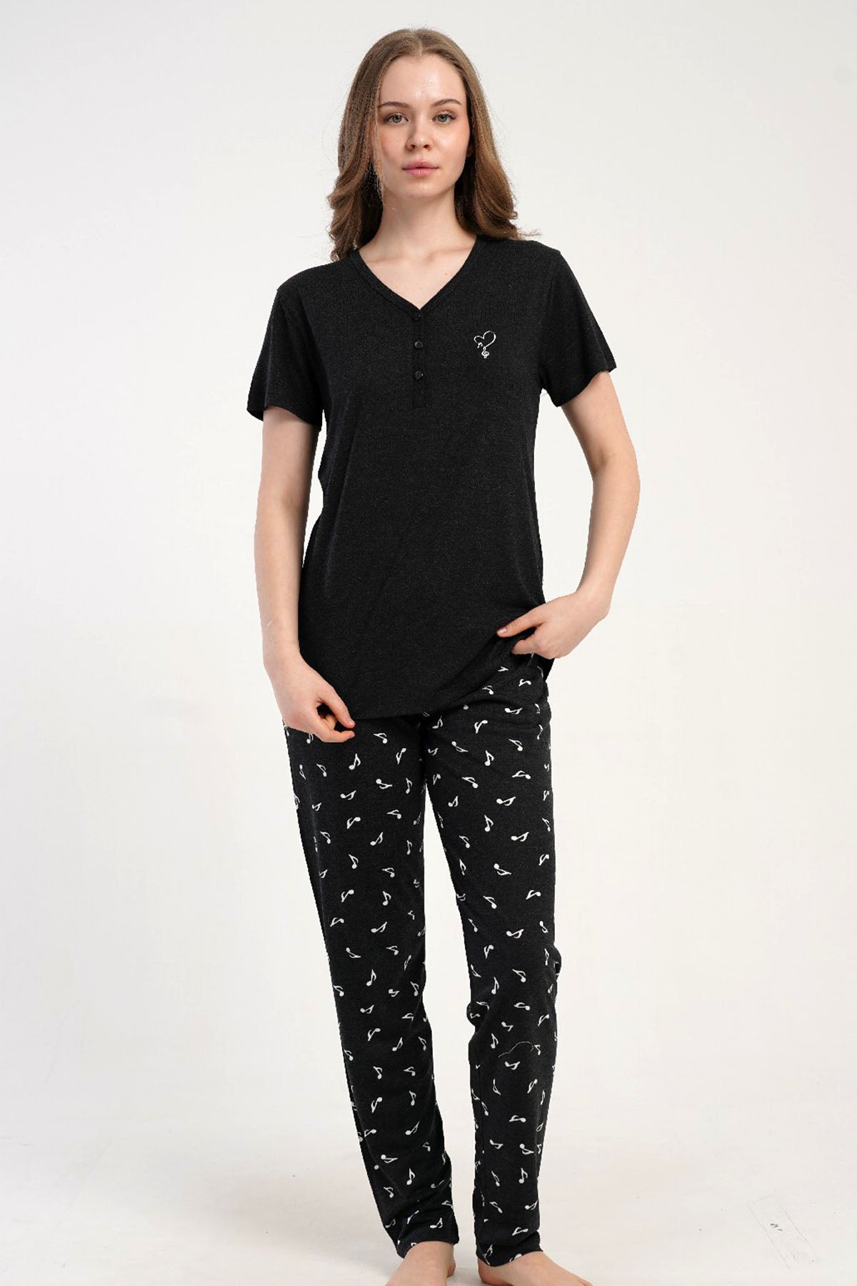 KADIN P.VISCON PATLI DAMLA YAKA KISA KOL ETEGI OVAL PIJAMA TAKIM