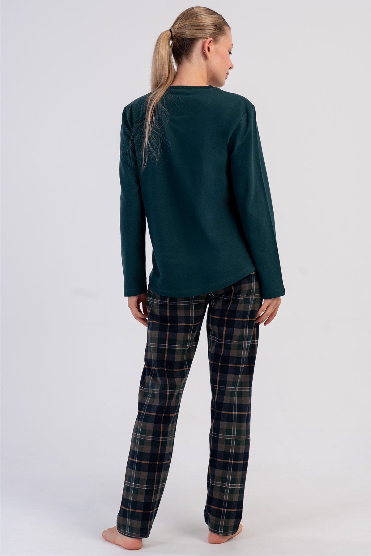 KADIN 2IPLIK O YAKA UZUN KOL ETEGI OVAL PIJAMA TAKIM