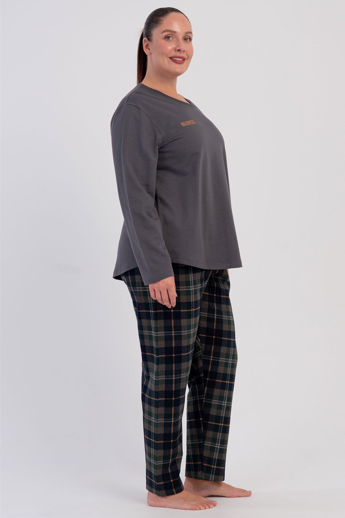 KADIN 2IPLIK XXL O YAKA UZUN KOL ETEGI OVAL PIJAMA TAKIM 605184