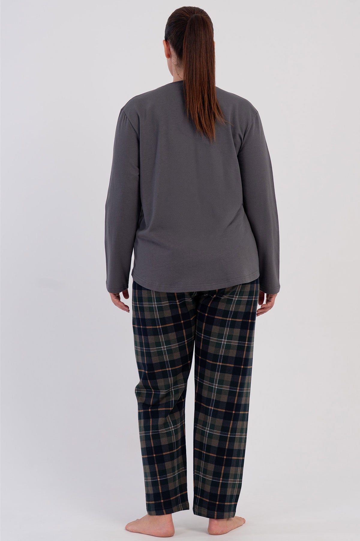 KADIN 2IPLIK XXL O YAKA UZUN KOL ETEGI OVAL PIJAMA TAKIM