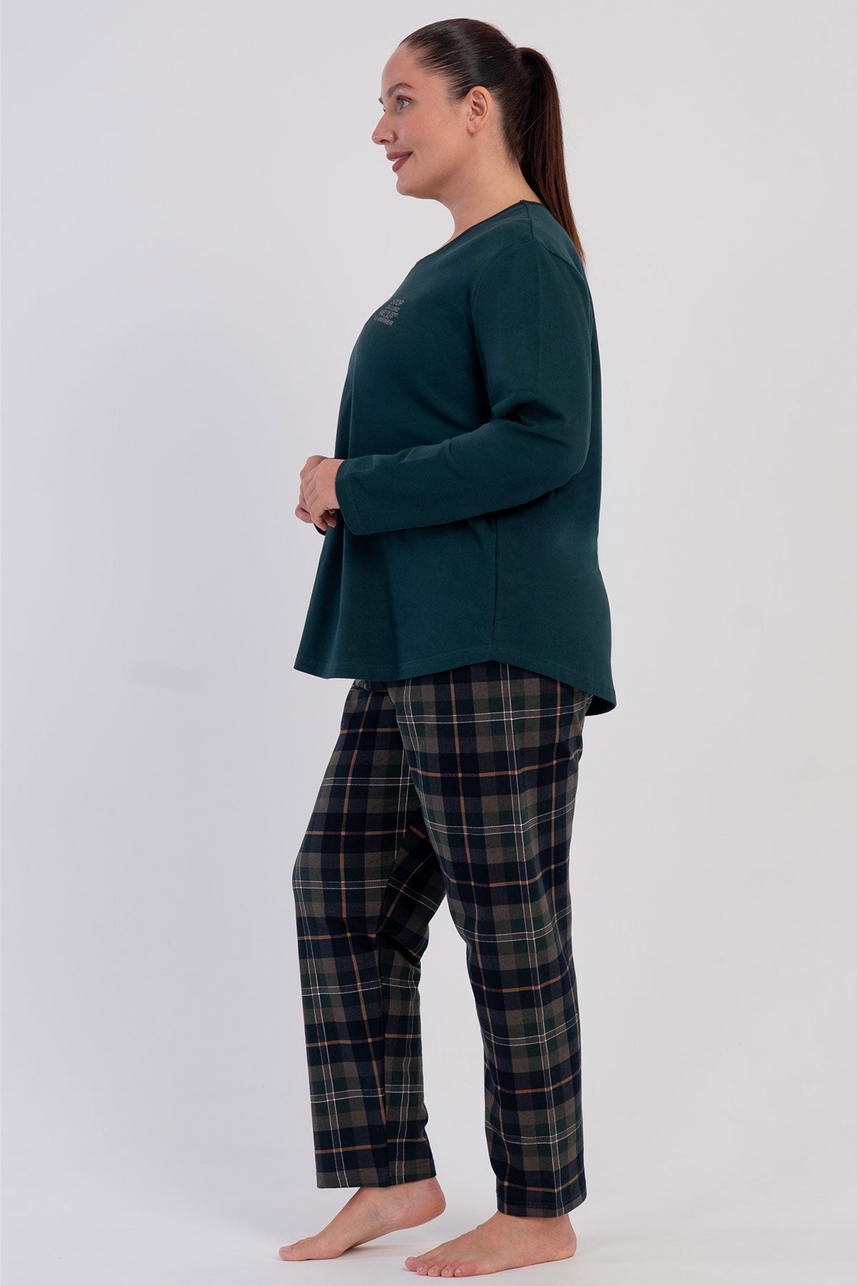 KADIN 2IPLIK XXL O YAKA UZUN KOL ETEGI OVAL PIJAMA TAKIM
