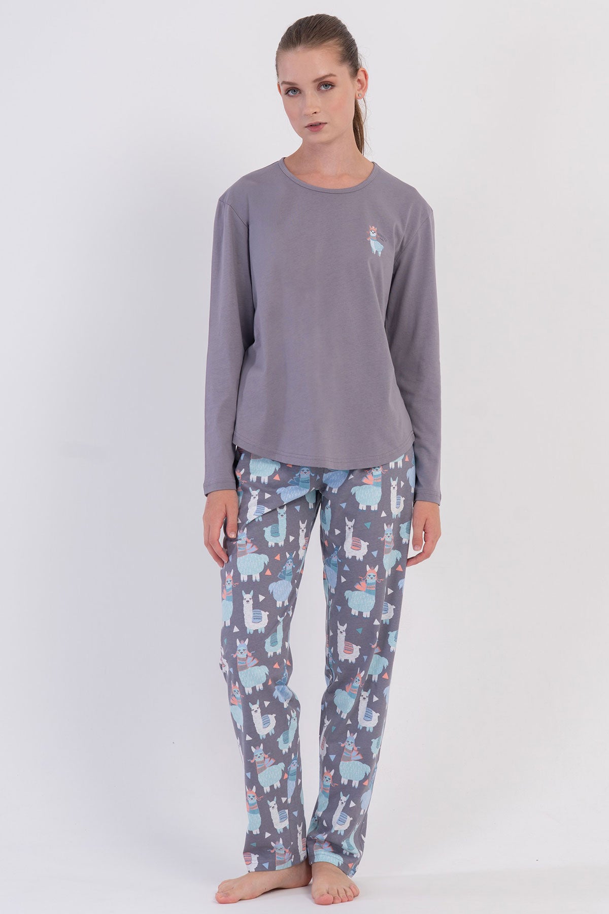 KADIN P.SUPREM O YAKA UZUN KOL ETEGI OVAL PIJAMA TAKIM
