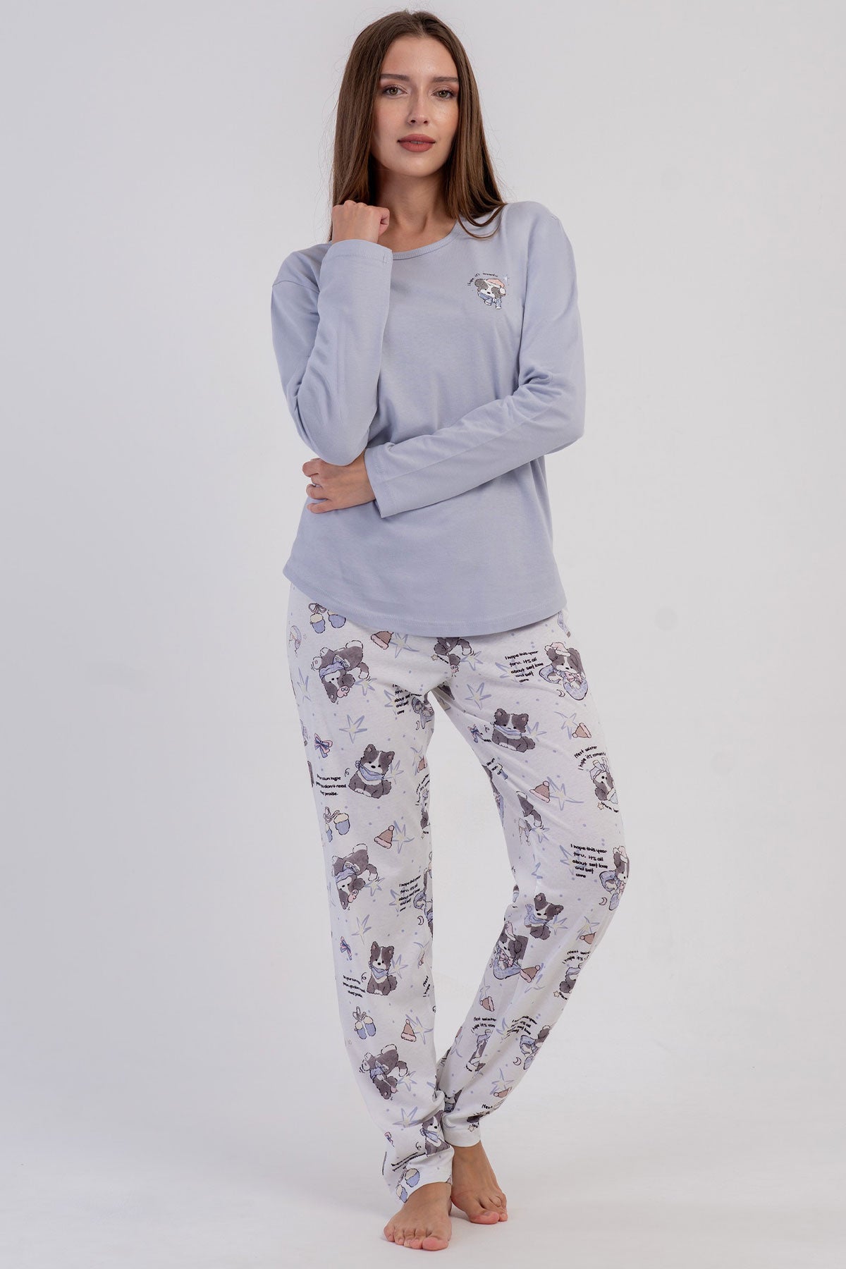 KADIN P.SUPREM O YAKA UZUN KOL ETEGI OVAL PIJAMA TAKIM