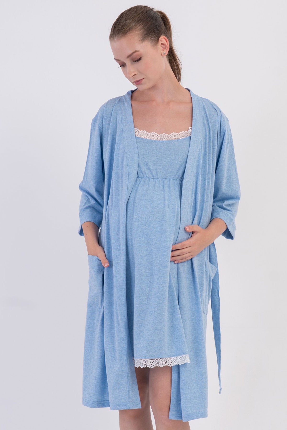 KADIN P.SUPREM IP ASKILI DANTELLI TUNIK+ 3/4 KOL HAMILE SABAHLIK TAKIM 606096