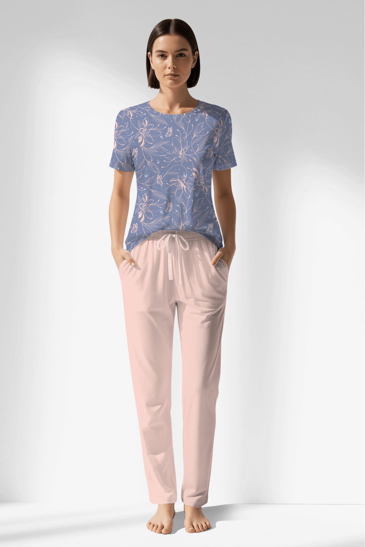 Woman Polyviscon Aurella Pocket Detail Pyjama Set - ROTASYON - Image 1