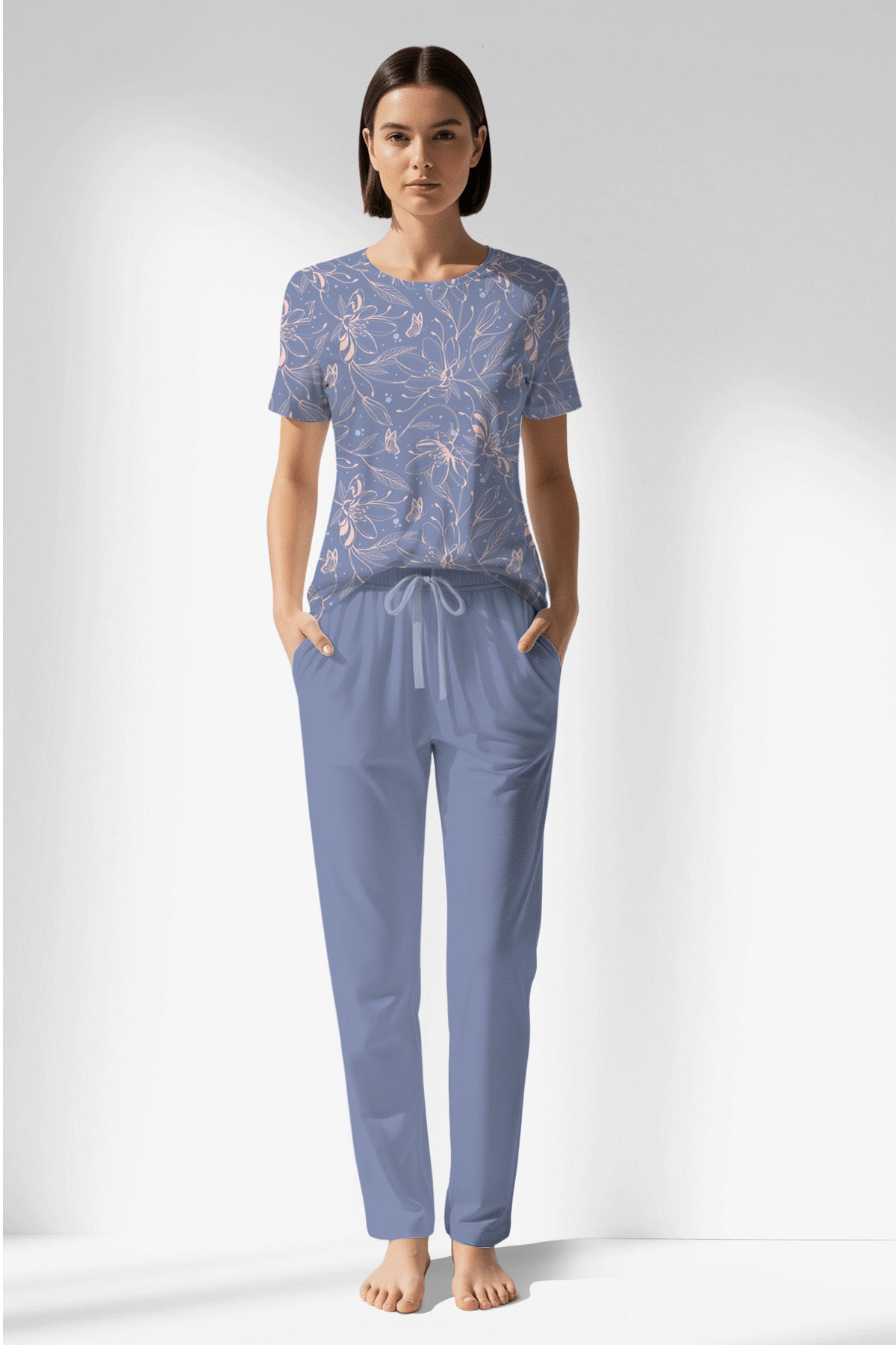 Woman Polyviscon Aurella Pocket Detail Pyjama Set - B-ROTASYON - Image 1