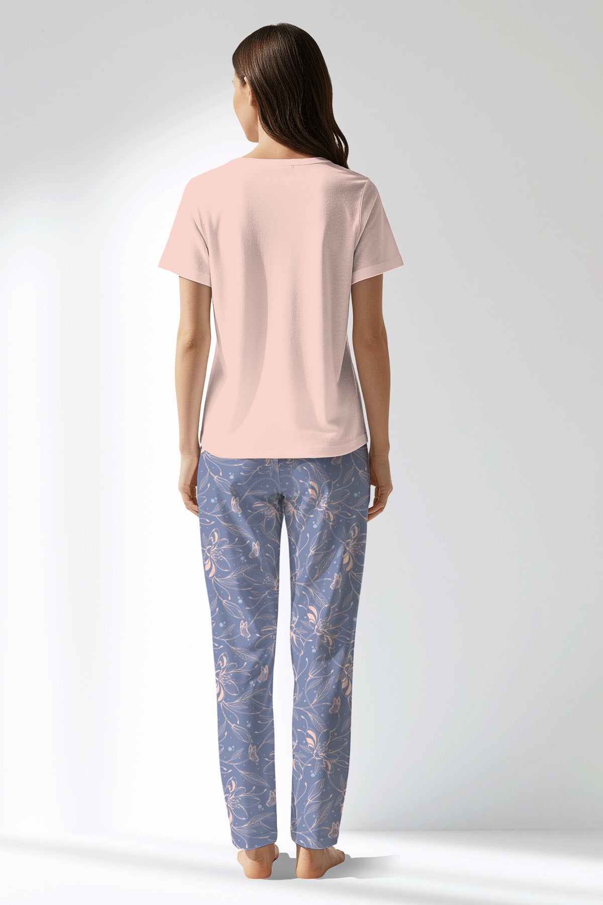 Woman Polyviscon Aurella Drop Collar Pyjama Set - MAVİ - Image 3