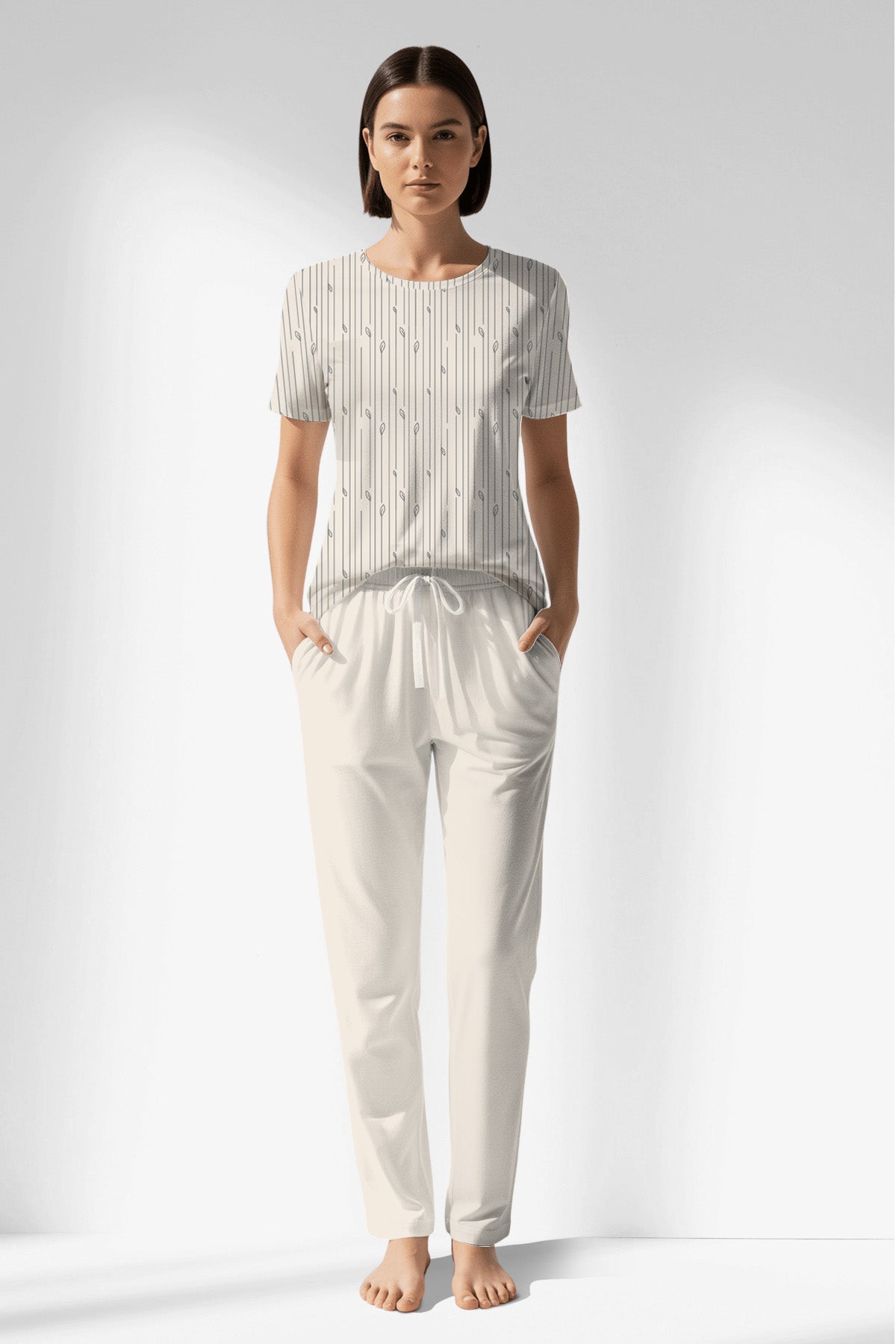 Woman Polyviscon Lina Pocket Detail Pyjama Set - ROTASYON - Image 1